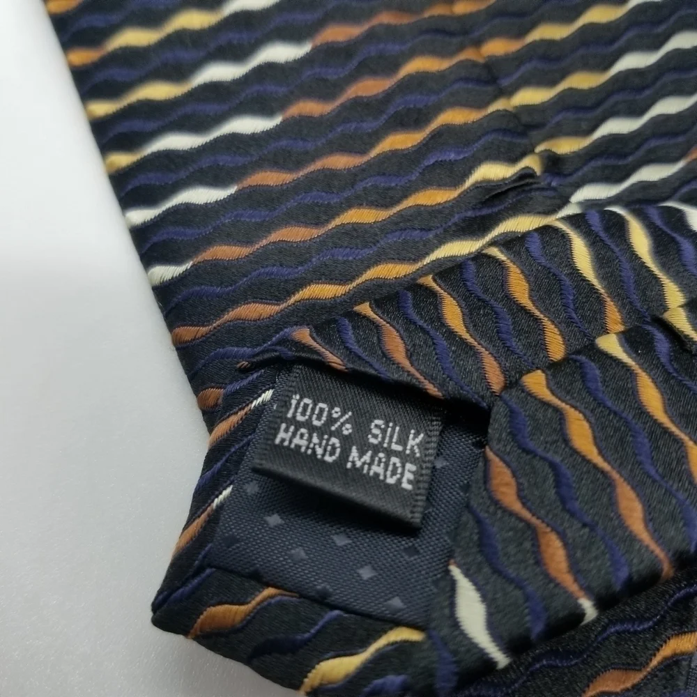 Fabio Fazio handmade black silk tie multicolor squiggles